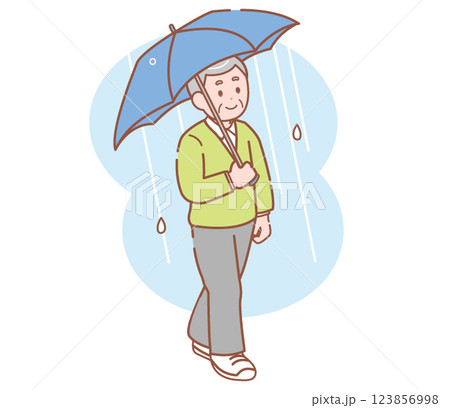 傘をさして歩くシニア男性 123856998