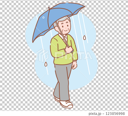 傘をさして歩くシニア男性 123856998