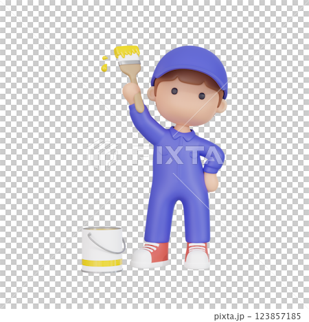 3DCG | Male worker holding a paint brush 123857185