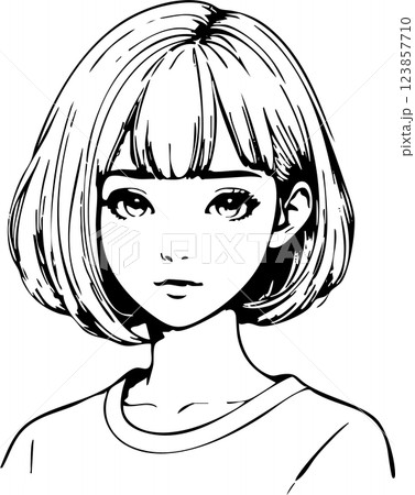 日本人 若い 女性 シンプル イラスト sns アイコン ロゴ 白 黒 123857710