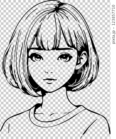 日本人 若い 女性 シンプル イラスト sns アイコン ロゴ 白 黒 123857710