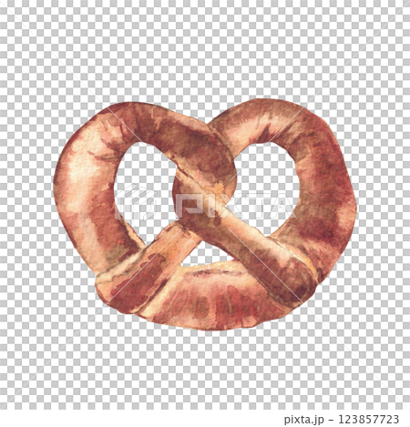 Bretzel. Traditional German pretzel. Watercolor hand drawn baked brotzel without salt. Snack in Bavaria at Oktoberfest beer festival for sticker, menu, prise tag isolated from background illustration Bretzel. Traditional German pretzel. Watercolor hand drawn baked brotzel without salt. Snack in Bavaria at Oktoberfest beer festival for sticker, menu, prise tag isolated from background illustration 123857723