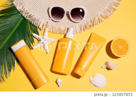 SPF sunscreen cosmetic products, sun protection concept 123857855