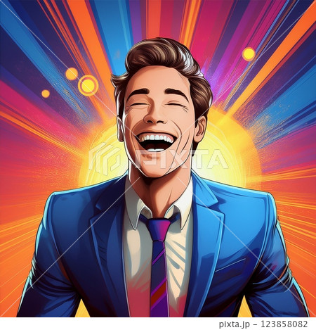 笑っているビジネスマンの男　イラスト 123858082