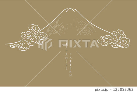 Abstract art background in vintage style. Chinese new year banner and card design. Hand drawn mountain forest with Japanese pattern vector. Contemporary shapes in vintage template 123858362