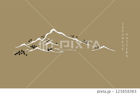 Abstract art background in vintage style. Chinese new year banner and card design. Hand drawn mountain forest with Japanese pattern vector. Contemporary shapes in vintage template 123858363