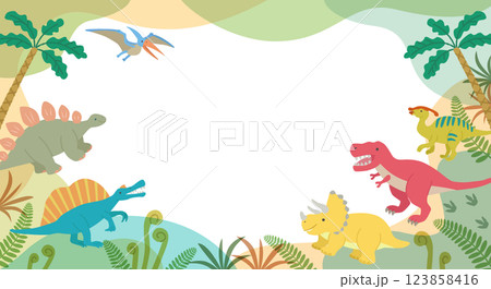 かわいい恐竜のフレーム 横長 かわいい恐竜のフレーム 横長 123858416