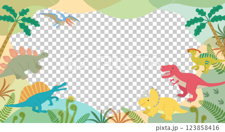 かわいい恐竜のフレーム 横長 かわいい恐竜のフレーム 横長 123858416