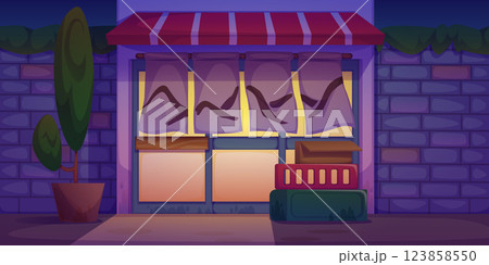 Japanese storefront in nighttime cityscape Japanese storefront in nighttime cityscape 123858550