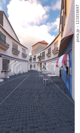 石畳のある街かど 123858697
