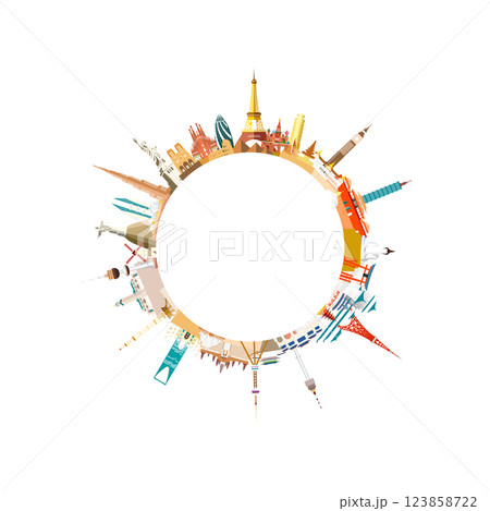 Travel landmarks world with architecture in circle background. 123858722