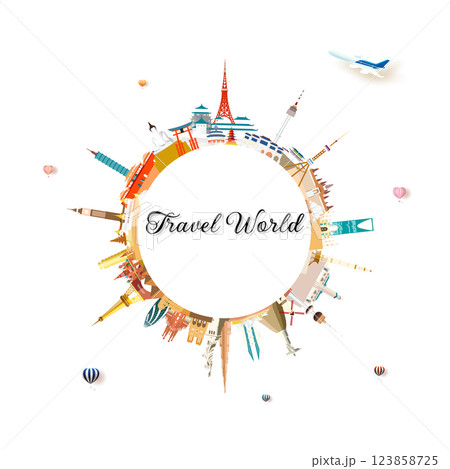Travel landmarks world with famous architecture in circle. 123858725