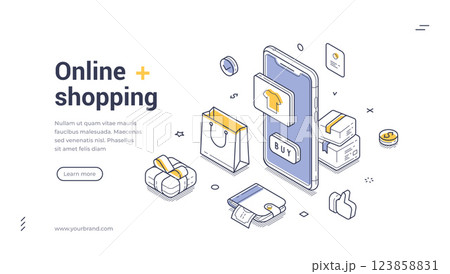 Explore the world of online shopping with this engaging web banner template for digital stores Explore the world of online shopping with this engaging web banner template for digital stores 123858831