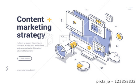 Modern web banner template highlighting content marketing strategy concepts 123858832