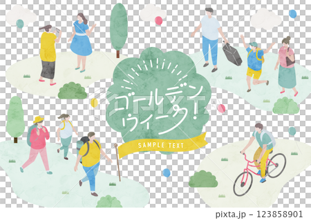 黃金週期間外出人士插圖集 123858901