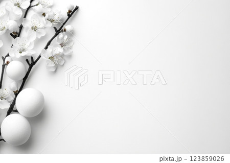 White Blossom Branch and Decorative Spheres 123859026