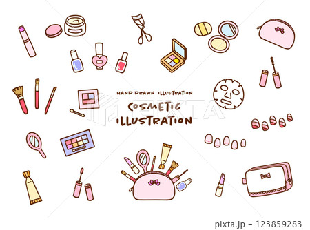 かわいい手描きのカラーコスメイラストセット 123859283