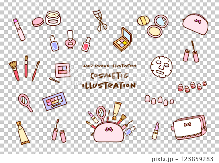 可愛的手繪彩色化妝品插畫套裝 可愛的手繪彩色化妝品插畫套裝 123859283