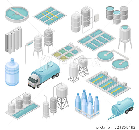 Water Purification Industrial System and Facility Vector Set 123859492