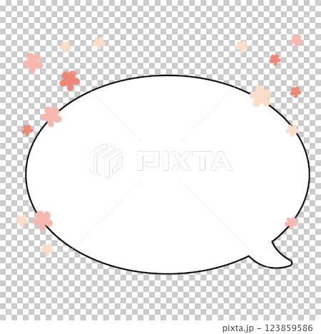 Speech bubble with pink flowers _ horizontal writing _ right tail 123859586