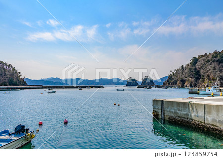 宮城県女川の小さな漁港 123859754