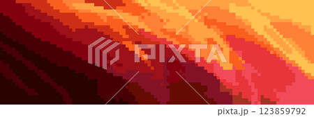 Burning sunset sky bg with pixel texture in retro 8 bit game style 123859792