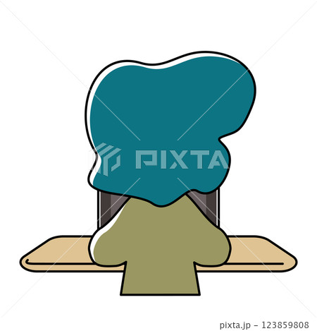 タブレット端末で学習をする子供の後ろ姿のベクターイラスト 123859808