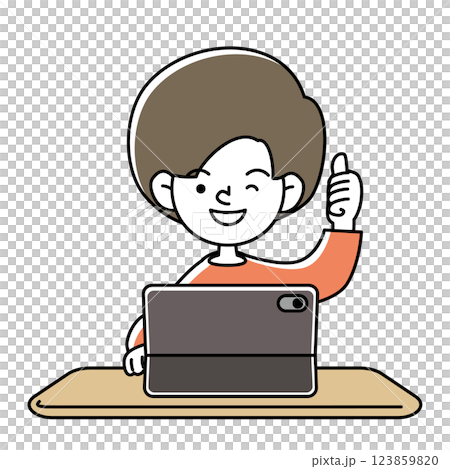 Vector illustration of a smiling child studying on a tablet 123859820