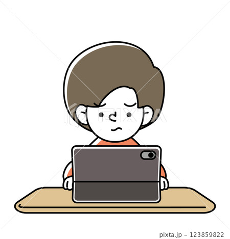 タブレット端末で学習をする子供のベクターイラスト 123859822