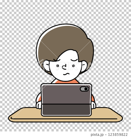 タブレット端末で学習をする子供のベクターイラスト 123859822