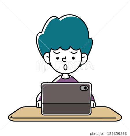 タブレット端末で学習をする子供のベクターイラスト 123859828