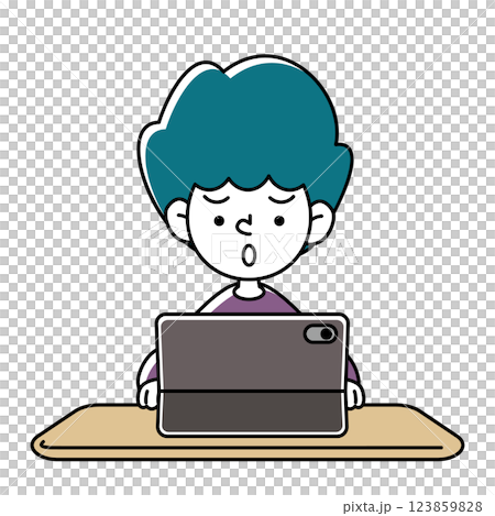 タブレット端末で学習をする子供のベクターイラスト 123859828