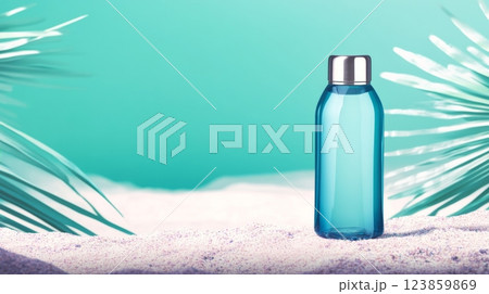 Blue Bottle on Tropical Sand Blue Bottle on Tropical Sand 123859869