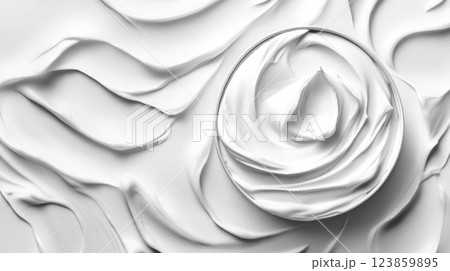 Swirled White Cream Texture in Bowl Close up Detail 123859895