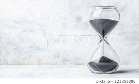 Classic Hourglass with Dark Sand on Neutral Surface 123859896