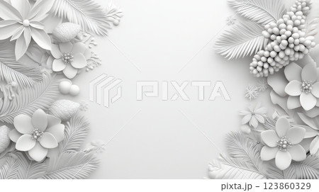 White Floral Paper Cut Frame Design Background 123860329