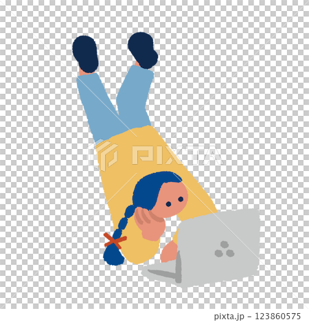 Illustration of a woman using a computer while lying down 123860575