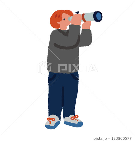 望遠鏡を覗く男性のポップなイラスト 望遠鏡を覗く男性のポップなイラスト 123860577