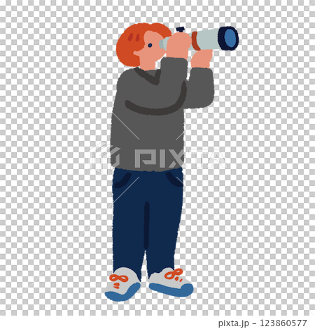 望遠鏡を覗く男性のポップなイラスト 望遠鏡を覗く男性のポップなイラスト 123860577