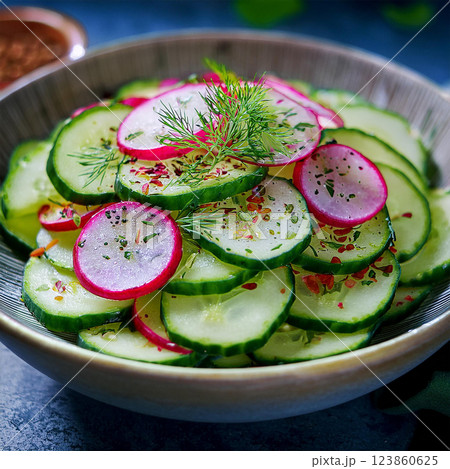 Fresh Salad with Cucumbers and Radishes Fresh Salad with Cucumbers and Radishes 123860625