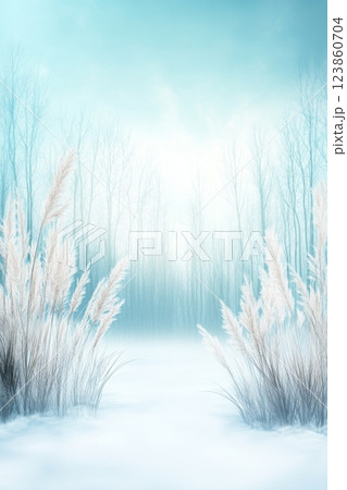 Winter scene with snow covered grasses 123860704