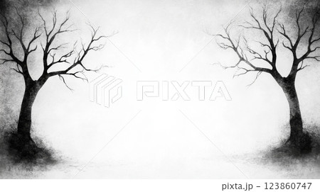 Two Stark Trees, Empty Branches, Monochrome Art Two Stark Trees, Empty Branches, Monochrome Art 123860747