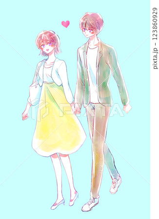 手を繋いで歩く男女 春 手を繋いで歩く男女 春 123860929