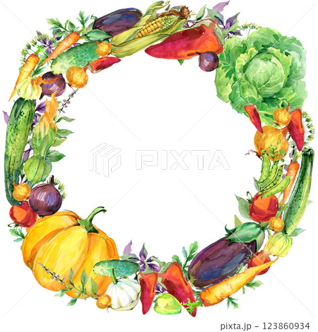 Mix vegetables watercolour clip art Painted agricultures for menu design, kitchen decor, cooking book recipes 123860934