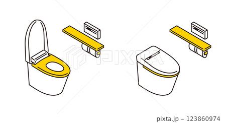便座カバーが開いているトイレと便座カバーが閉まっているトイレのシンプルなアイソメトリックイラスト 便座カバーが開いているトイレと便座カバーが閉まっているトイレのシンプルなアイソメトリックイラスト 123860974