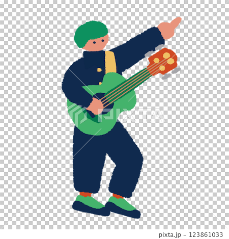 ギターを持つ学生服の男子のイラスト 123861033