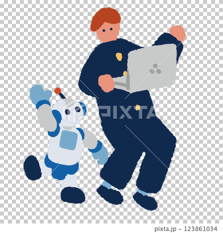 人工智慧機器人和一名男學生拿著電腦的插圖 123861034