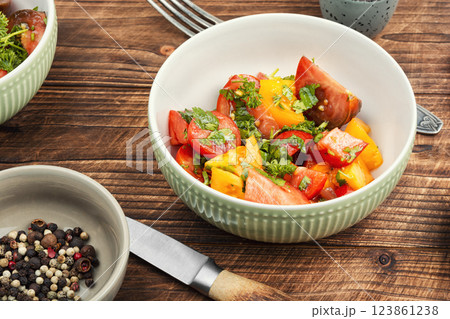 Fresh salad with tomatoes. Fresh salad with tomatoes. 123861238