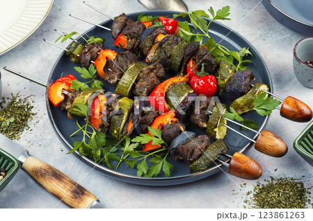 Roasted meat skewers. Roasted meat skewers. 123861263