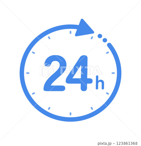 24hの文字と回転する矢印が付いた青いアイコン - シンプルな24時間のイメージ素材 24hの文字と回転する矢印が付いた青いアイコン - シンプルな24時間のイメージ素材 123861368